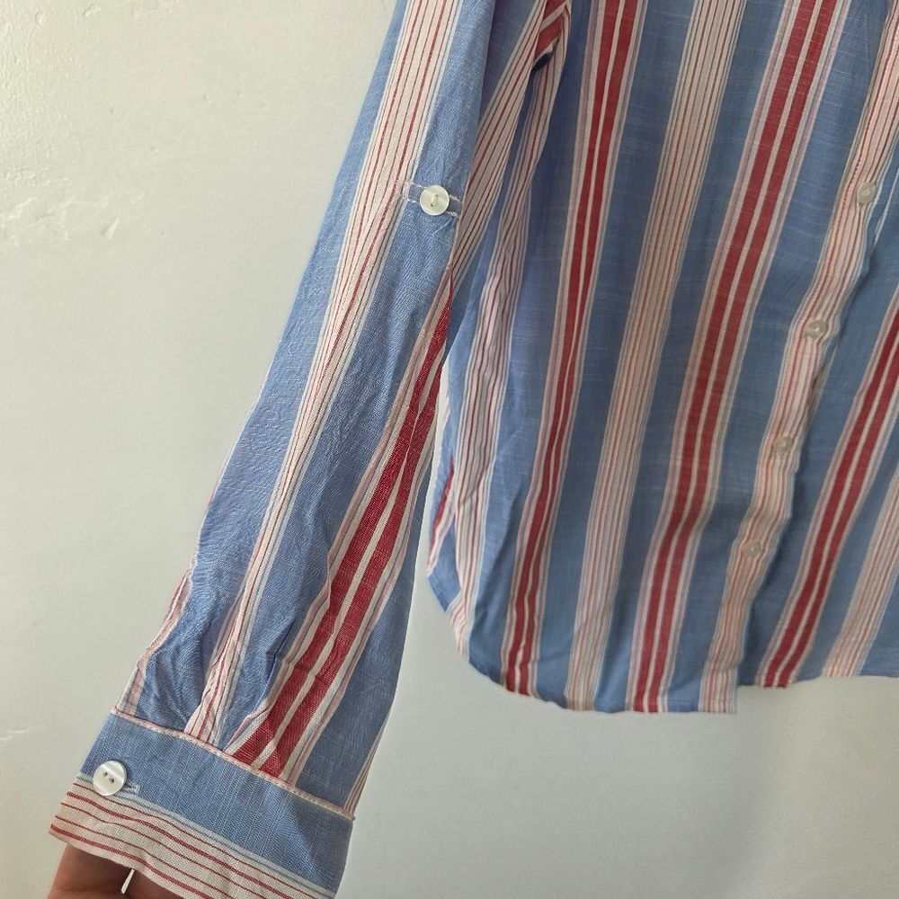 Jane + Delancey Striped Button Down Shirt Casual Retro Western 90s Travel Medium - Picture 3 of 7